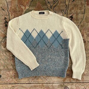 Vintage Preppy Argyle Sweater Cream Wool Blend Size M by CATALINA